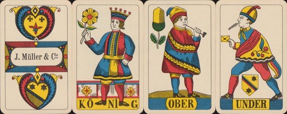 Swiss-style playing cards, full-length figures